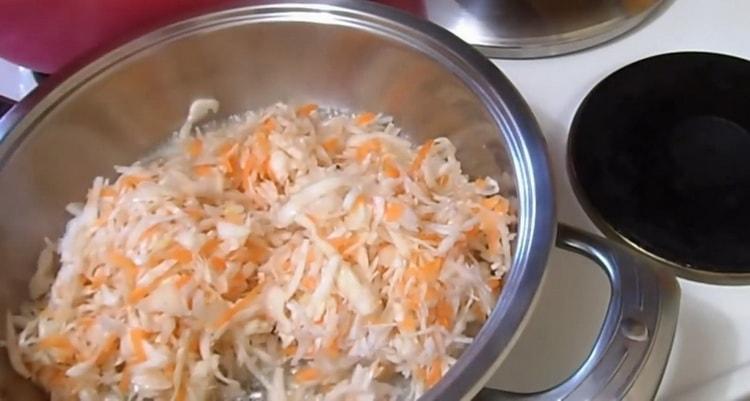 To make sauerkraut dumplings, saute the cabbage