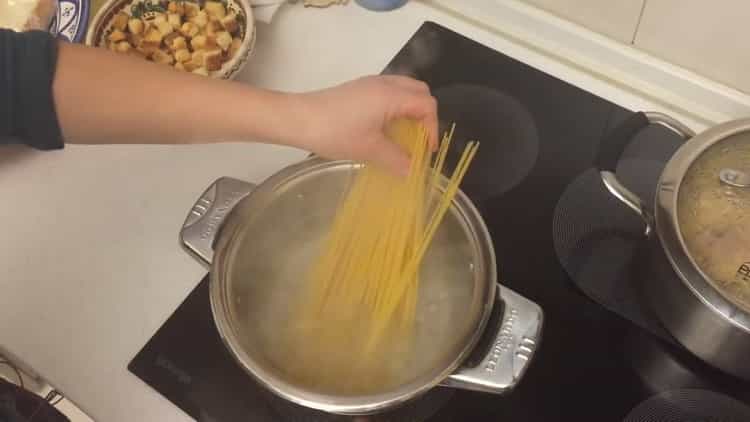To make spaghetti, heat the water
