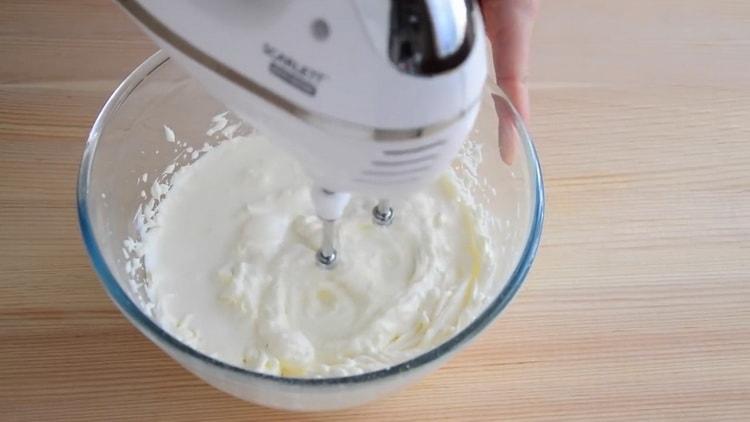 To make red velvet cupcakes, mix the ingredients for the cream