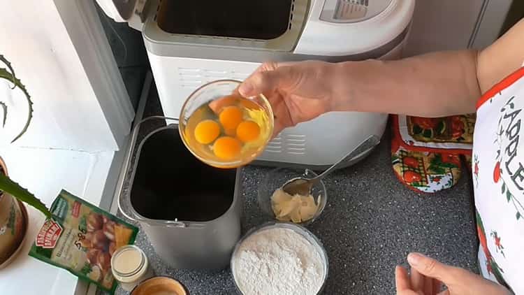 Combine the ingredients to make a cupcake in a bread maker.