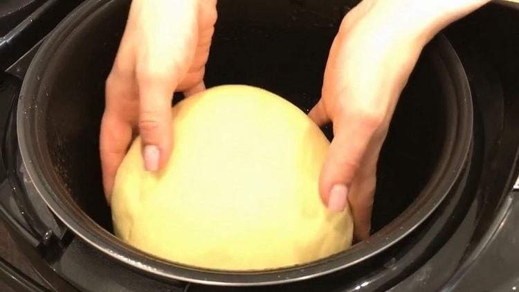 To prepare corn bread, put the dough in a bowl