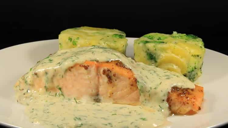 salmon in a creamy sauce is ready