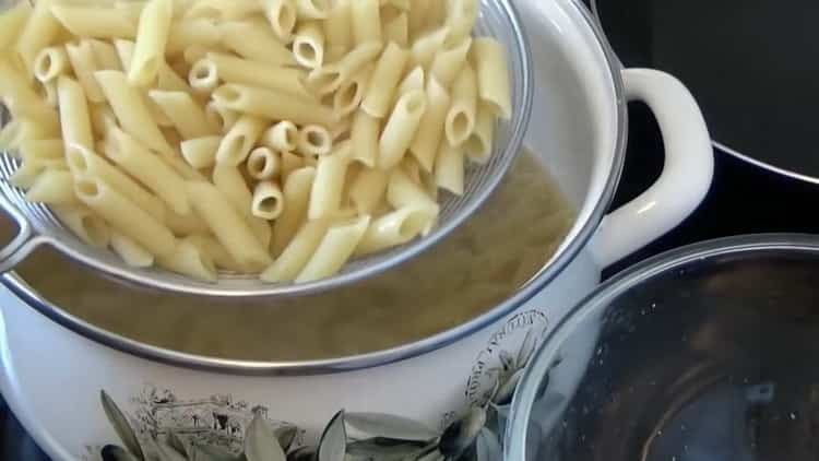 To cook pasta, drain the pasta