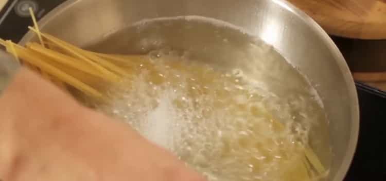 To cook salmon pasta, boil the ingredients