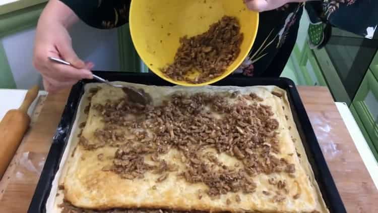 Lay out layers for making baklava from puff pastry