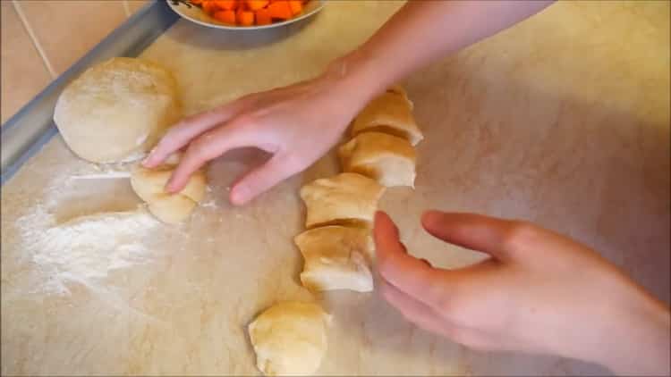 To make pumpkin pies, divide the dough