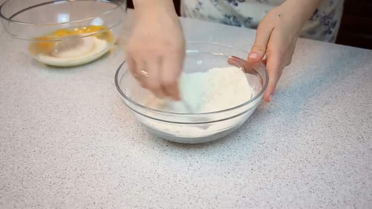 To make a simple cake, sift the flour