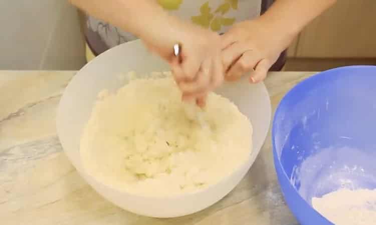 Cooking samsa from puff pastry with butter