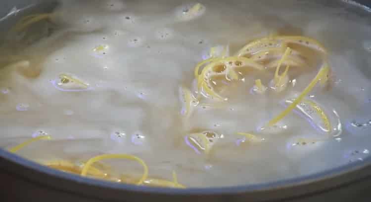 To cook pork with pasta, boil noodles