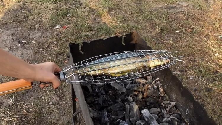 For cooking mackerel on the grill. prepare the barbecue
