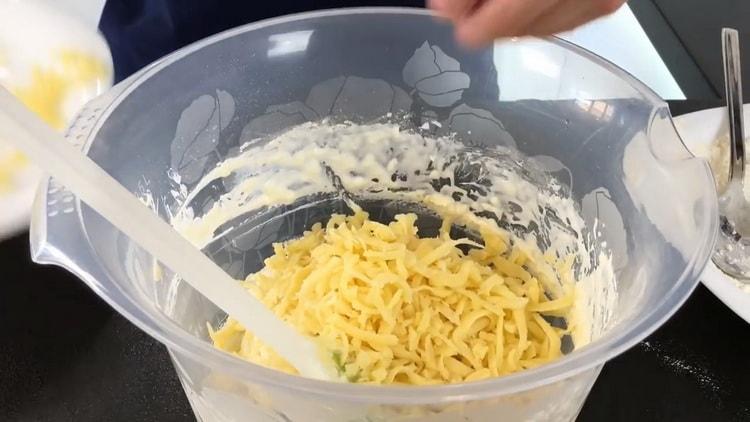 To make cheese cakes, grate cheese