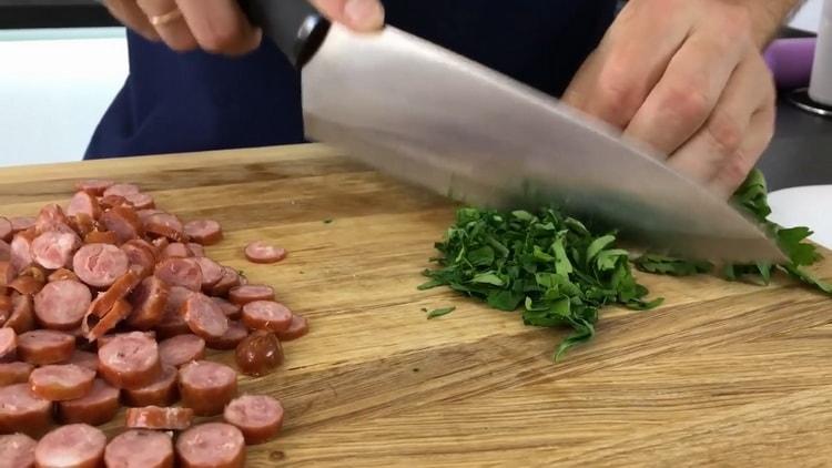 To make cheese cakes, chop greens