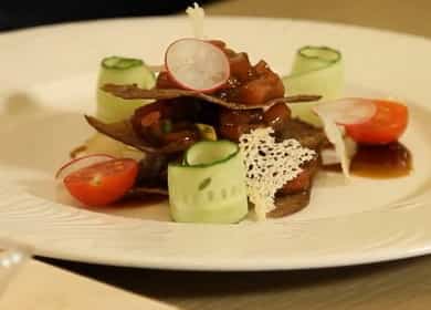 Tuna tartar with avocado and oyster dressing