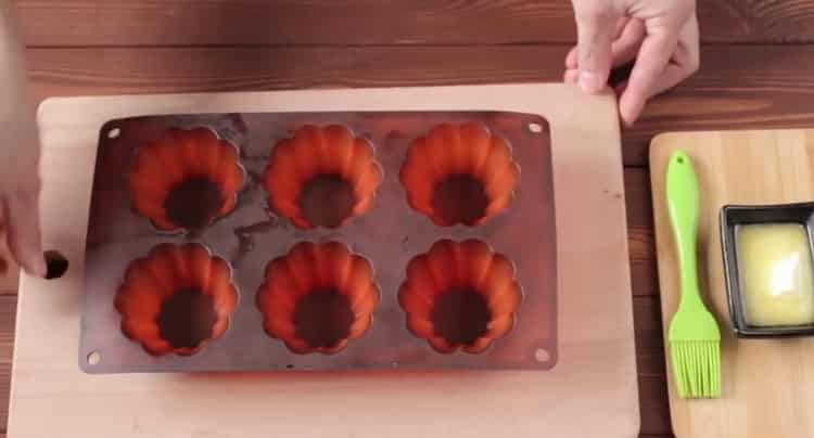 To make chocolate muffins, prepare a mold