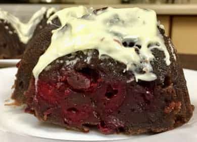 Chocolate muffin with cherry step by step recipe with photo