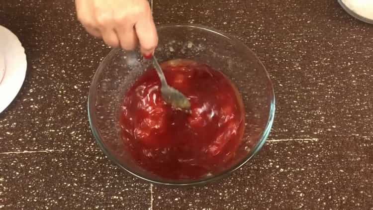 Add juice to make chocolate muffin with cherry