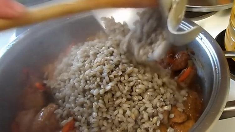 To prepare barley with meat, add cereal