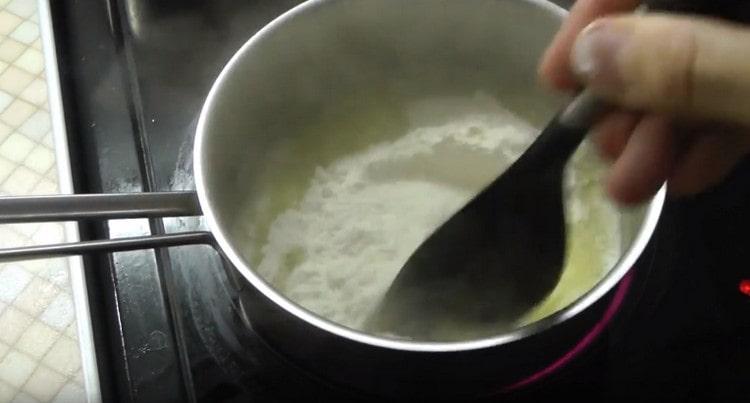 Add flour to the butter.