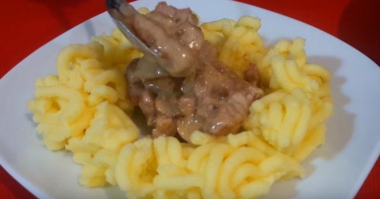 Appetizing pork beef stroganoff will decorate any side dish.