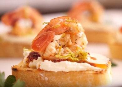 νόστιμα bruschetta γαρίδες: μαγειρέψτε με φωτογραφίες βήμα προς βήμα.