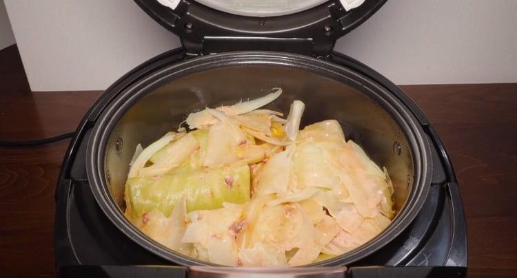 Cabbage rolls in a slow cooker cook for 45 minutes.