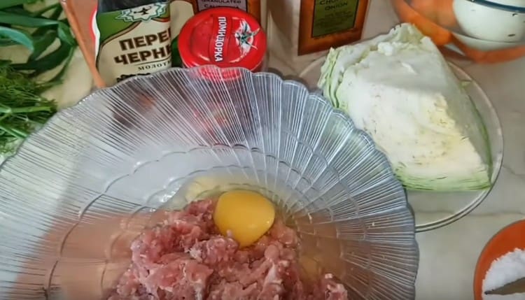 Add the egg to the minced meat.