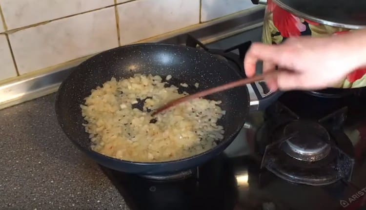 Faites frire les oignons dans une poêle jusqu'à ce qu'ils soient transparents.