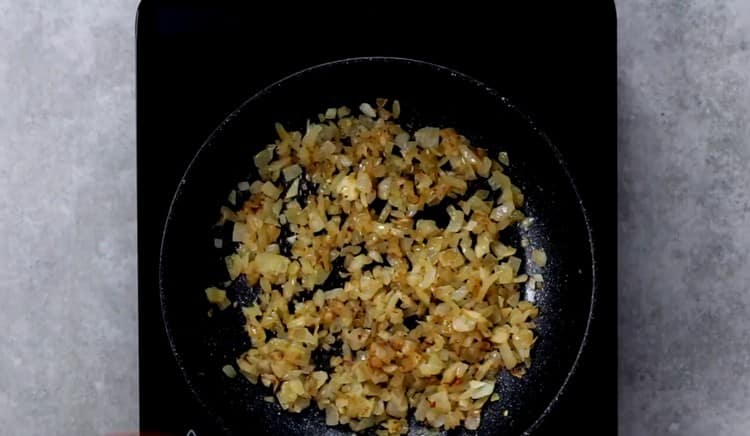 Fry the onion until golden brown.