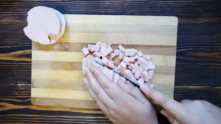 To cook okroshka, cut the sausage