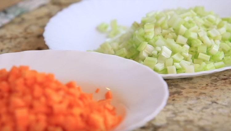 Finely chop the celery as well.