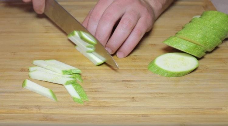 Zucchini cut into thin sticks.