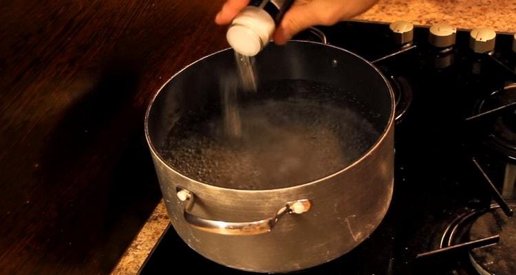 Bring water to a boil, add salt.