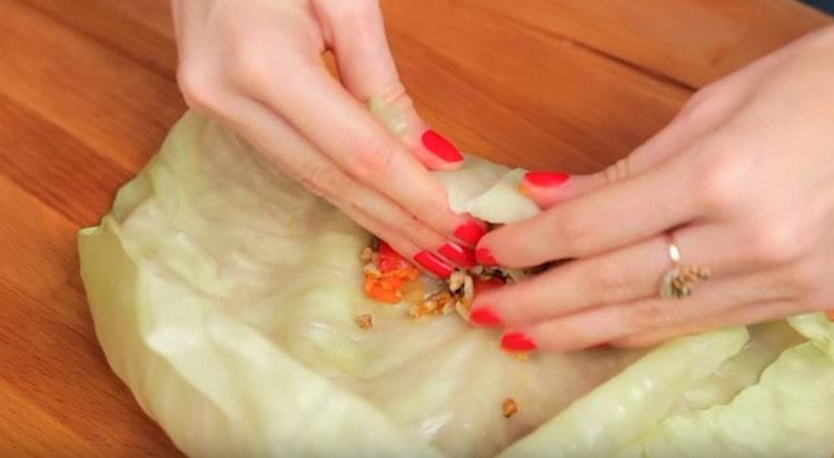 Wrap the filling in cabbage leaves.