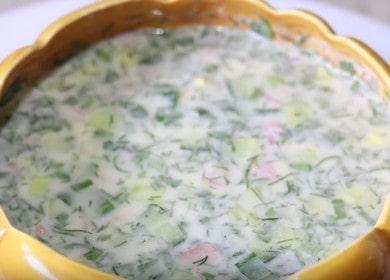Recipe for tasty okroshka on a mineral water with sour cream and kefir 🥣