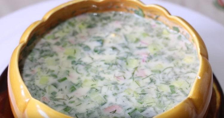 According to this recipe, okroshka on a mineral water is very tasty.