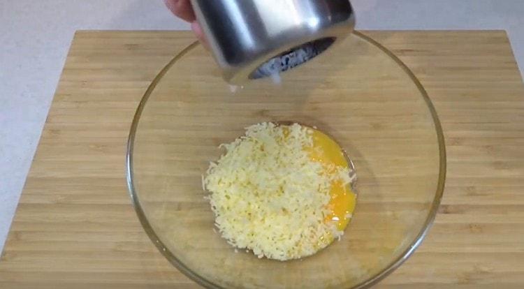 Mix eggs with cheese, salt and pepper.