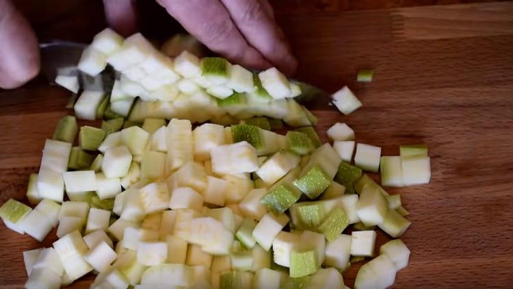 Cut the zucchini with the same cube.