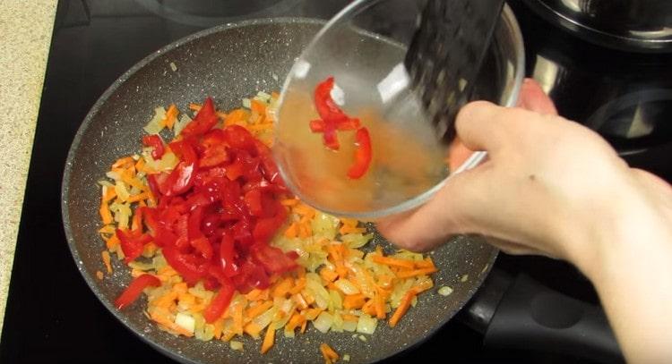 then add bell pepper to the vegetables.