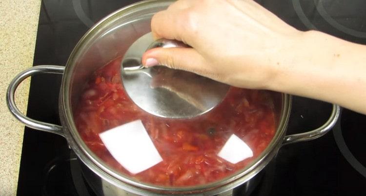 Cubrimos el borscht con una tapa y lo dejamos reposar un poco.