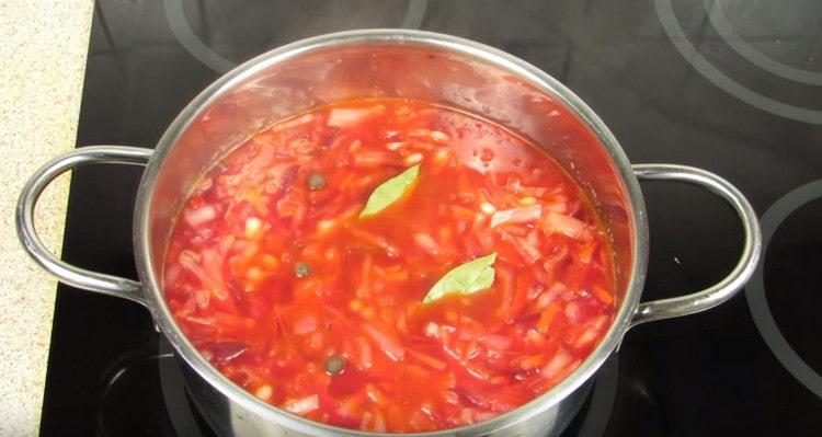 In an almost ready first course, add peppercorns and bay leaves.