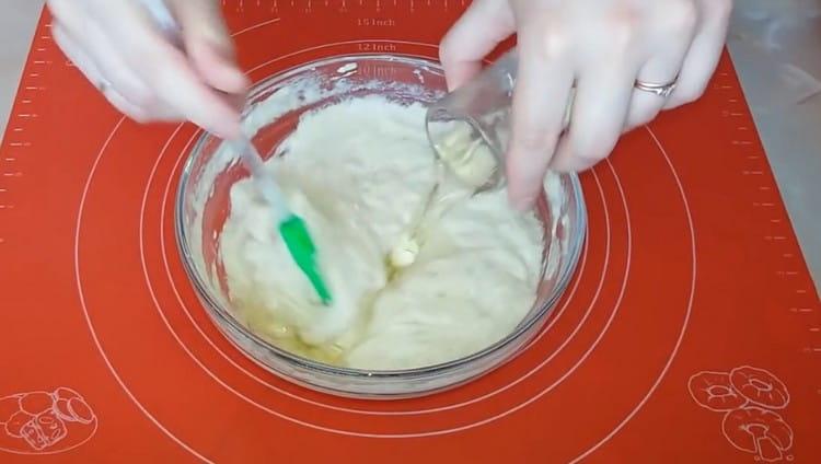 Add vegetable oil to the dough.