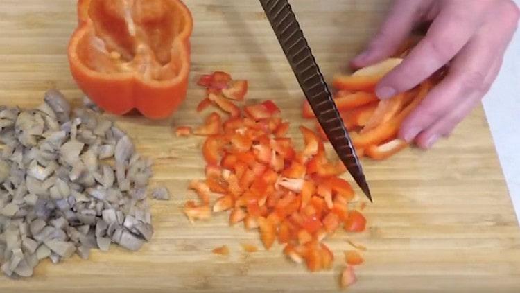 chop the bell pepper into a small cube.