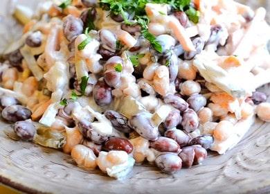 We prepare a delicious salad with beans and smoked sausage according to a step-by-step recipe with a photo.