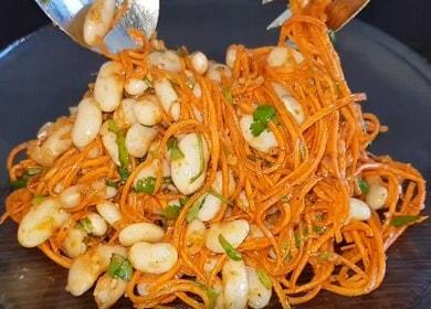 We prepare a delicious salad with beans and Korean carrots according to a step-by-step recipe with a photo.