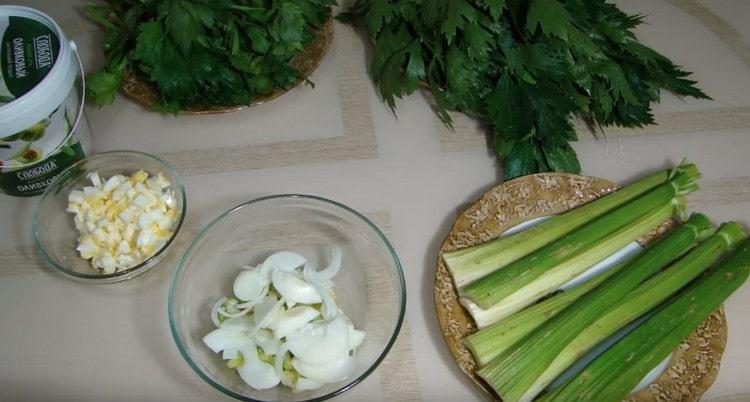 Grind onions and add to celery.
