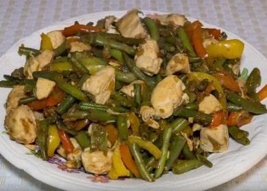 Haricots verts au poulet appétissants: recette avec photos pour faire la salade originale.