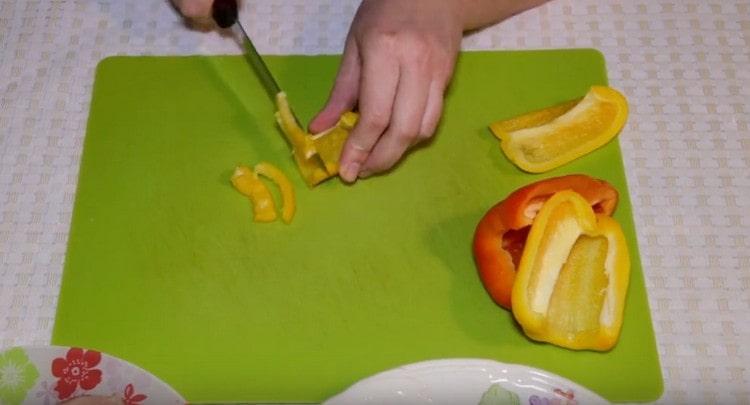 chop the bell peppers.