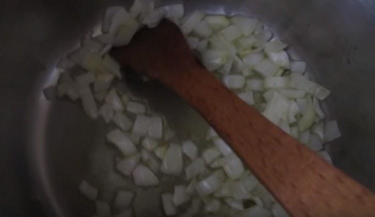 Fry the onion until transparent.