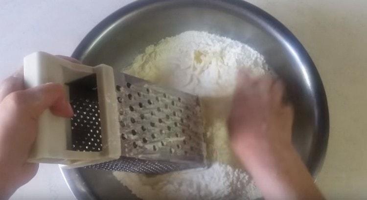 Rub the cold butter directly into the flour.