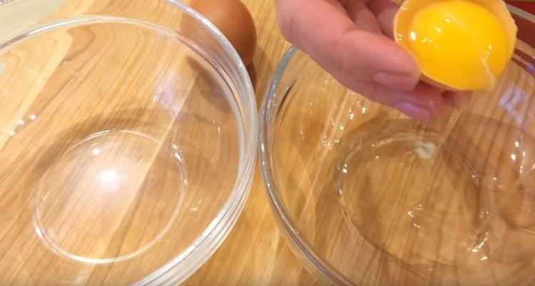 divide the eggs into proteins and yolks.